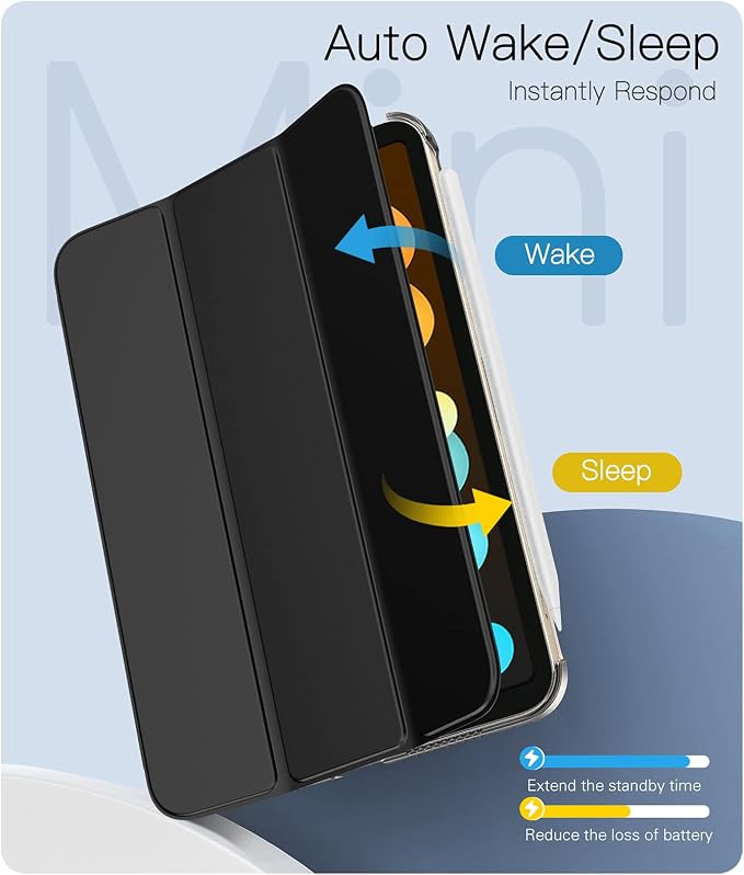 TiMOVO Case for iPad mini 7 A17 Pro 8.3 &amp mini 6th Gen - Black | Slim Translucent Hard Back Folio Cover Support Touch ID Auto Wake/Sleep