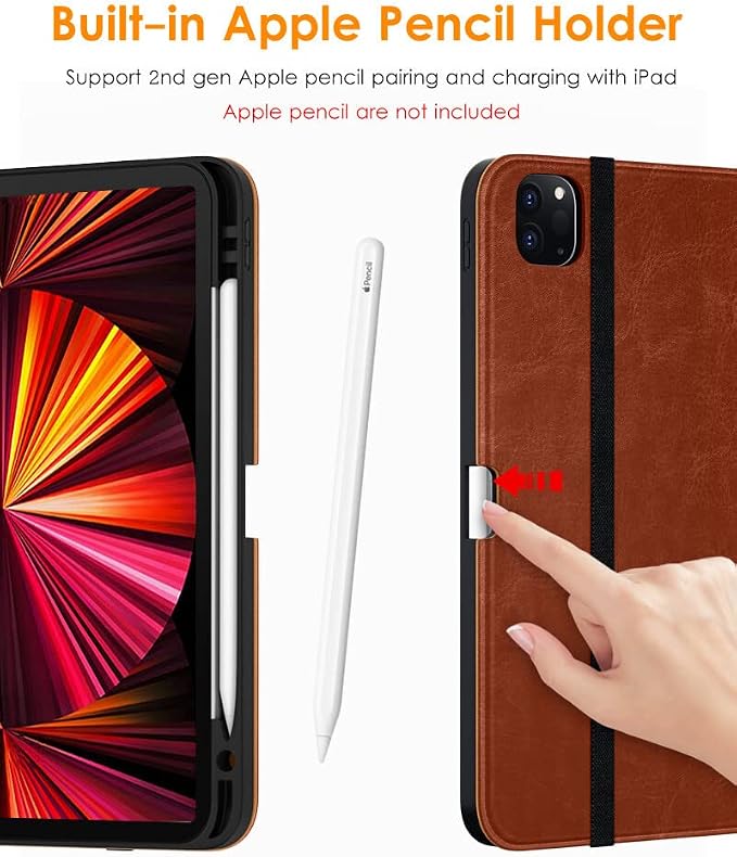 DTTO Case for iPad Pro 11 Inch 4th / 3rd / 2nd / 1st Generation 2022/2021/2020/2018Premium PU Leather Folio Stand Cover with Hand Strap Auto Wake/SleepMultiple Viewing Angles Black