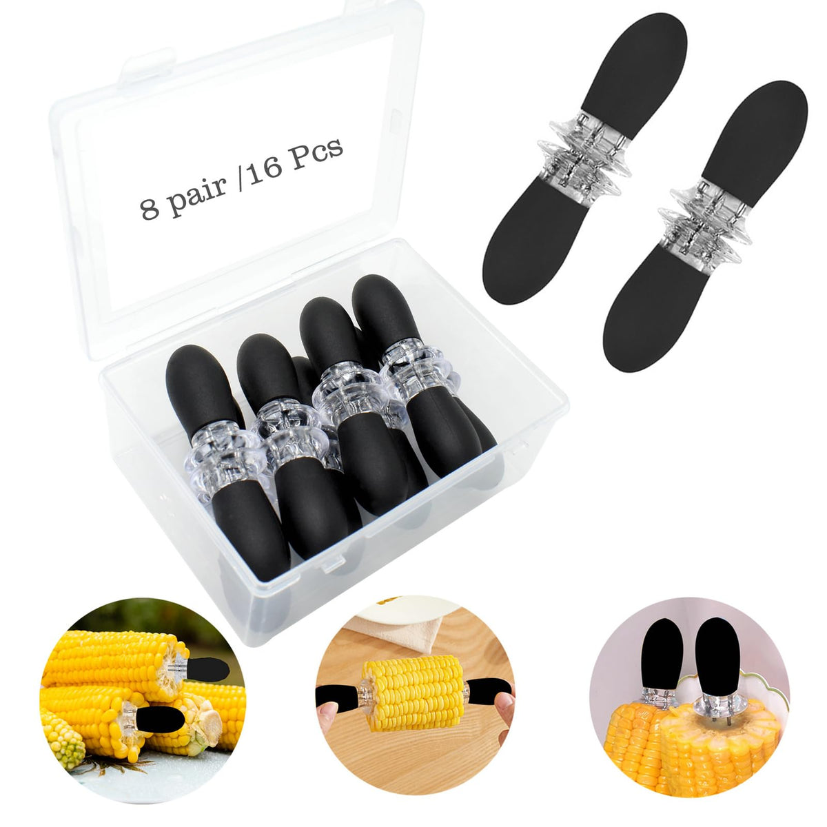 PEOUWNES 16Pcs/8 Pairs Corn Holders, Stainless Steel Corn Cob Holders