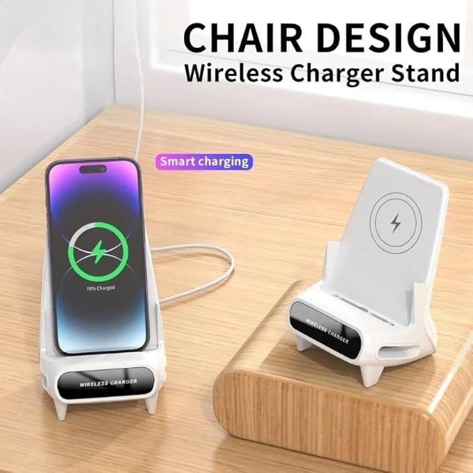 Desktop Wireless Charger with Speaker Phone Holder Stand for iPhone 17 16 15 14 13 12 Pro Max Samsung S25 S24 Xiaomi Smart Charging Station (White)