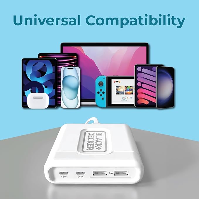 BLACK+DECKER USB C Fast Charger 65W 4 Port Type USB C Charging Station Hub Block Type C Wall Charger Power Strip Adapter Plug 2 C-Port 2 USB for iPad iPhone 17 16 15 14 Pro Max Pixel Note Galaxy