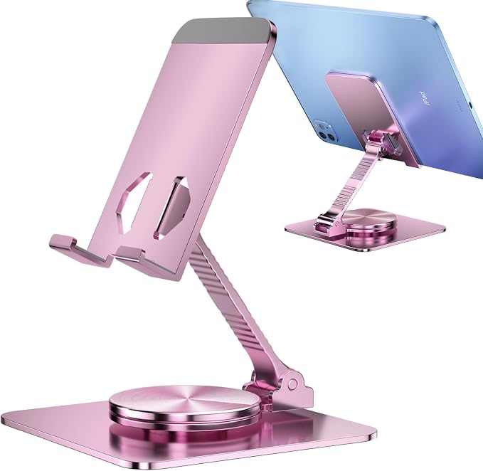360 Rotatable Foldable Phone Stand for DeskFully Adjustable Desktop Phone Holder Cradle Dock Compatible with iPhone 17 16 15 14 13 12 11 Pro MaxTabletsAll Phones(Black)
