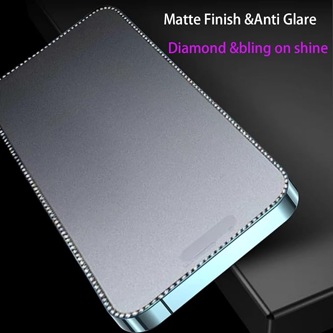 2PCS Glitter Privacy Matte Screen Protector Suit for iPhone 15 Pro Max Diamond Anti-Spy Bling Shiny Sparkling Tempered Glass Suit for iPhone 15 Pro Max 6.7Inch