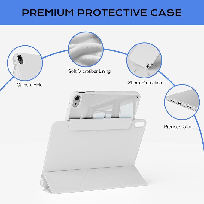 Clear Case for iPad A16 11th Generation 11 inch 2025 &amp iPad 10th Gen 10.9 inch 2022 with Pencil Holder Detachable Magnetic Rotating Transparent Hard PC Back Auto Wake/Sleep Trifold &amp Y Stan
