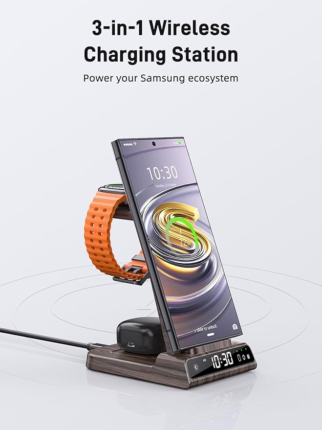 Wireless Charger for Samsung Charging Station, 3 in 1 Android Phone Charger for Samsung Galaxy S25 Ultra/S24 Ultra/S23/Z Fold7/Flip7, Galaxy Watch 8/8 Classic/Ultra/7/6/5, Galaxy Buds 3 Pro/3