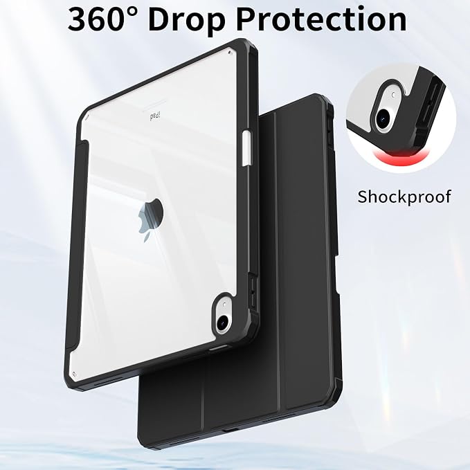 Detachable Case for iPad A16 11th Gen 11/10th Gen 10.9 Black | Slim Transparent Shell Back Soft Shockproof TPU Frame Without Pencil Holder Auto Sleep/Wake