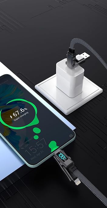 TRON 4-in-1 Braided Charger Cable 100W 5FT Type-C/USB-A/L Port for iPhone/iPad/Android/Laptop LCD Display TR52