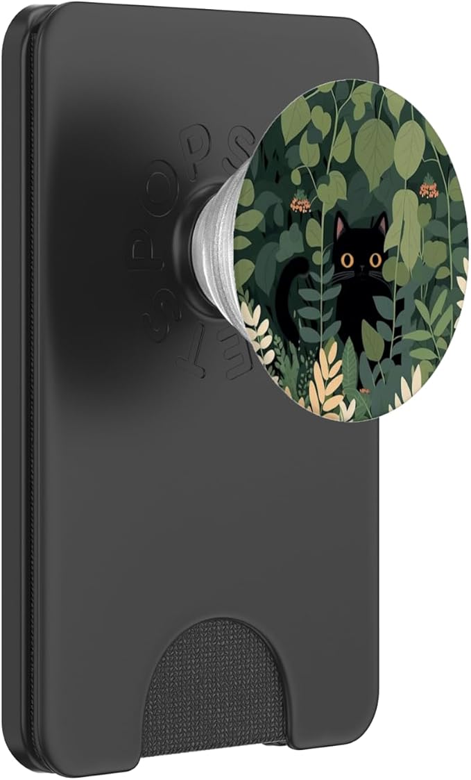 Aesthetic Cute Black Cat Hiding in Botanical Garden PopSockets Adhesive PopGrip