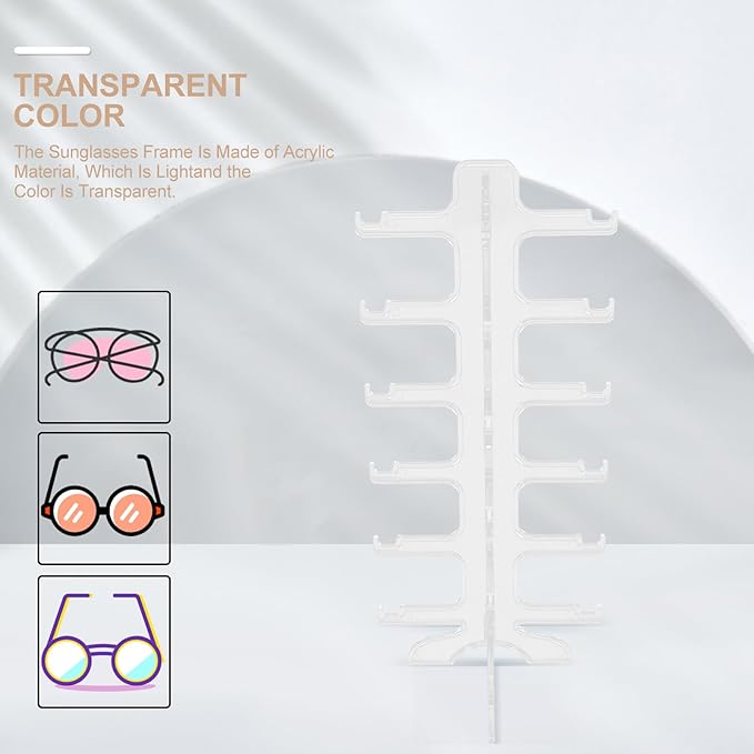 Toyvian Multi-Layer Sunglasses Display Stand with 6 Tiers Plastic Eyewear Organizer Rack Glasses Holder for Desktop Storage and Display