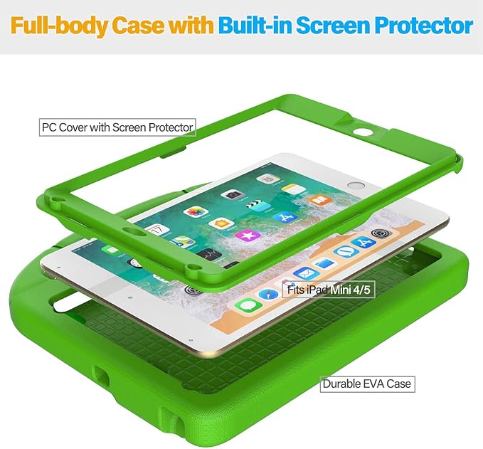 SUPLIK Kids Case for iPad mini 4/5 (7.9) Built-in Screen Protector Durable Shockproof Protective Cover with Handle Stand for 7.9 inch Apple iPad mini 4th/5th Generation Black