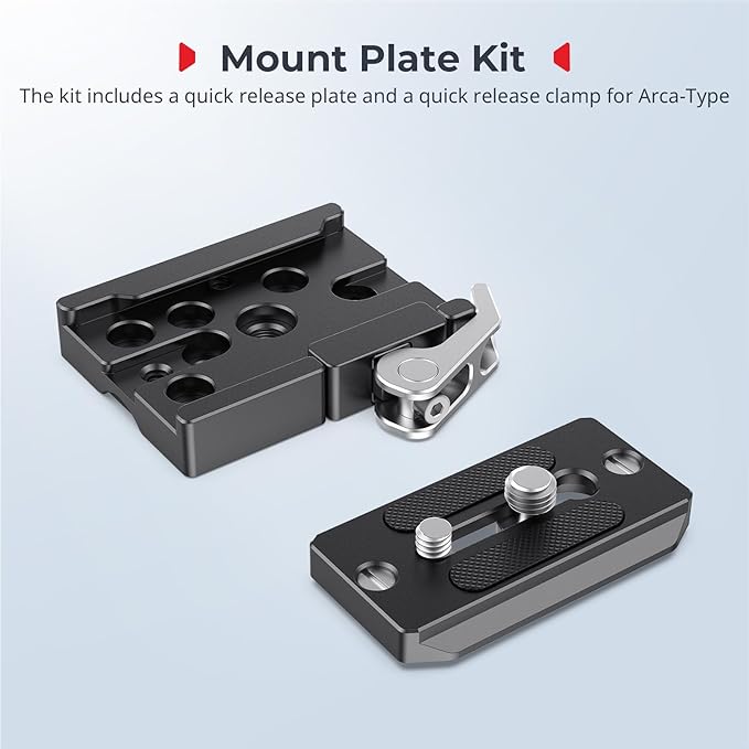 SMALLRIG Universal Quick Release Mount Plate Kit for Arca-Type, Built in Clamp and Plate, with 1/4''-20 & 3/8''-16 Threaded Holes- 2144B