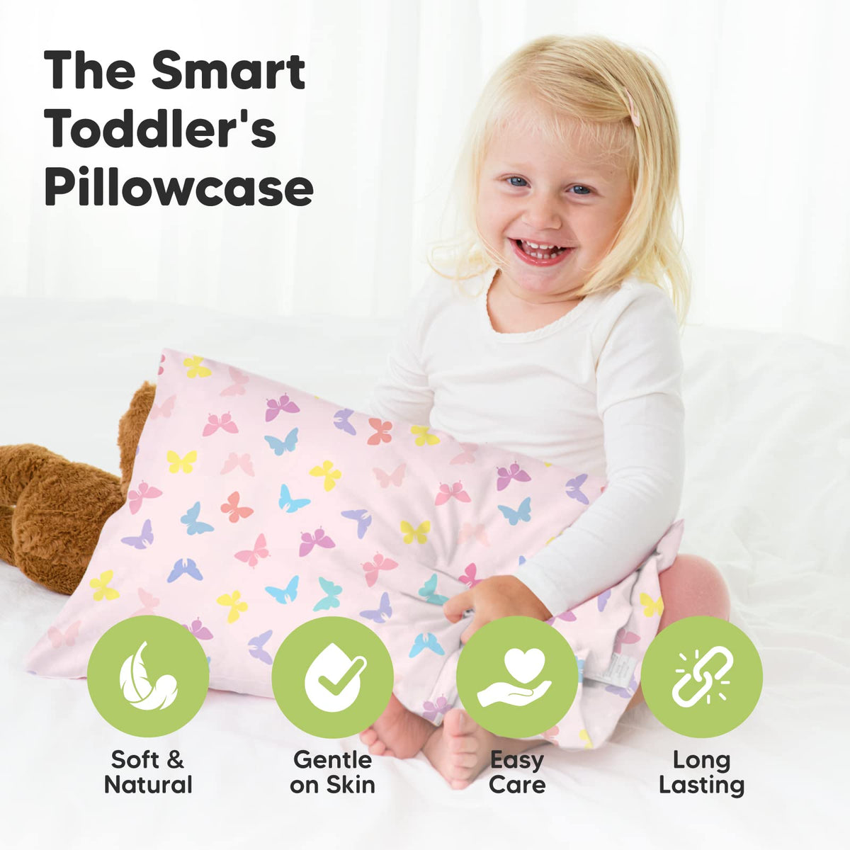 KeaBabies Toddler Pillowcase 13x18 Organic Cotton Cover (Flutter)