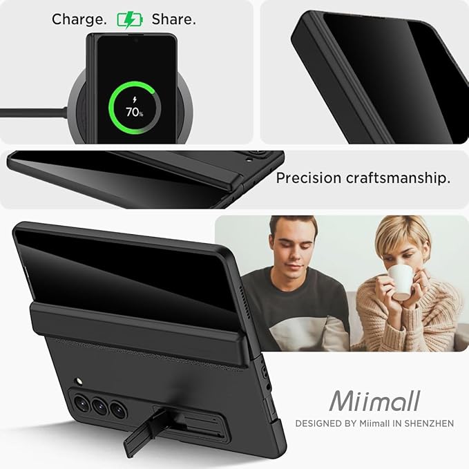 Miimall for Samsung Galaxy Z Fold 6 Case with Privacy Screen Protector, [Anti Spy] Built-in Adjustable Kickstand & Magnetic Hinge Protection Full-Body Protective Case for Galaxy Z Fold 6 5G Black