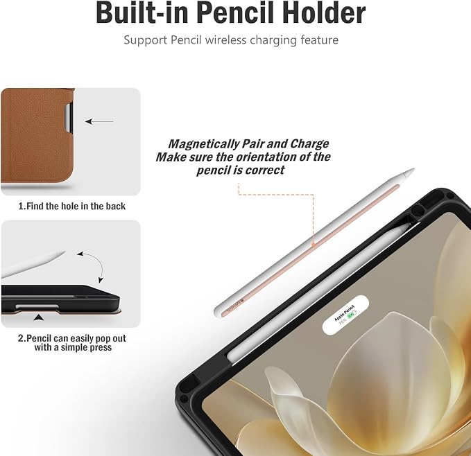 Antbox Case for iPad Air 11-inch M4/M3/M2 (2026/2025/2024) iPad Air 5th/4th Generation 10.9'' Vegan Leather with Pencil Holder Typing Angle Auto Sleep/Wake Muti-Stand (Black)