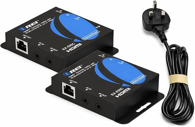 OREI HDMI Over Ethernet Extender with HDMI Loop Out, Bi-Directional IR, and PCM2.0 Audio – Extend 1080p@60Hz Up to 492ft Over CAT6/7