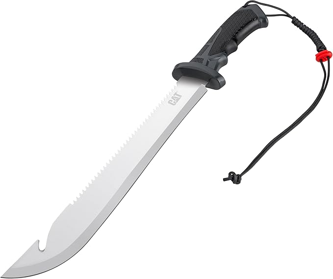 Cat Straight Machete with Saw, 19 Inch, Shoulder Strap Sheath, Stainless Steel Blade Knife with Ergonomic Comfort Tool Handle, Cut, Chop, Clear Brush, Garden, Outdoors - 980692ECT