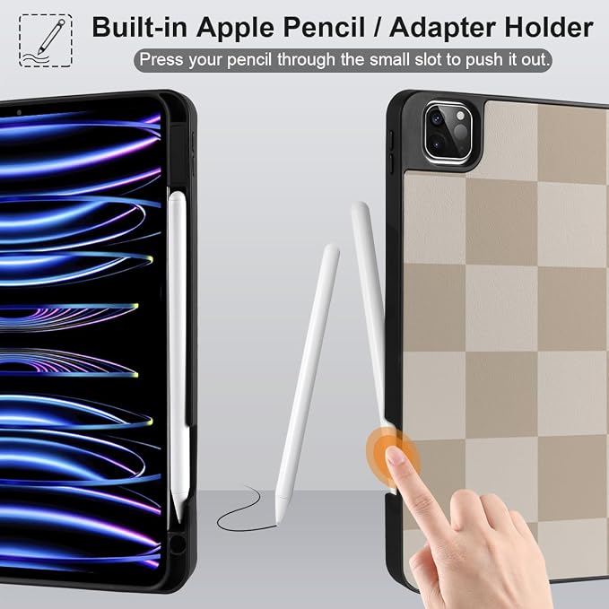Case for iPad Pro 12.9 inch 6th Generation 2022 Built-in Pencil Holder + Trifold Stand + Auto Wake/Sleep + Protective Cover for iPad Pro 12.9 5th/4th/3rd Gen- Bear