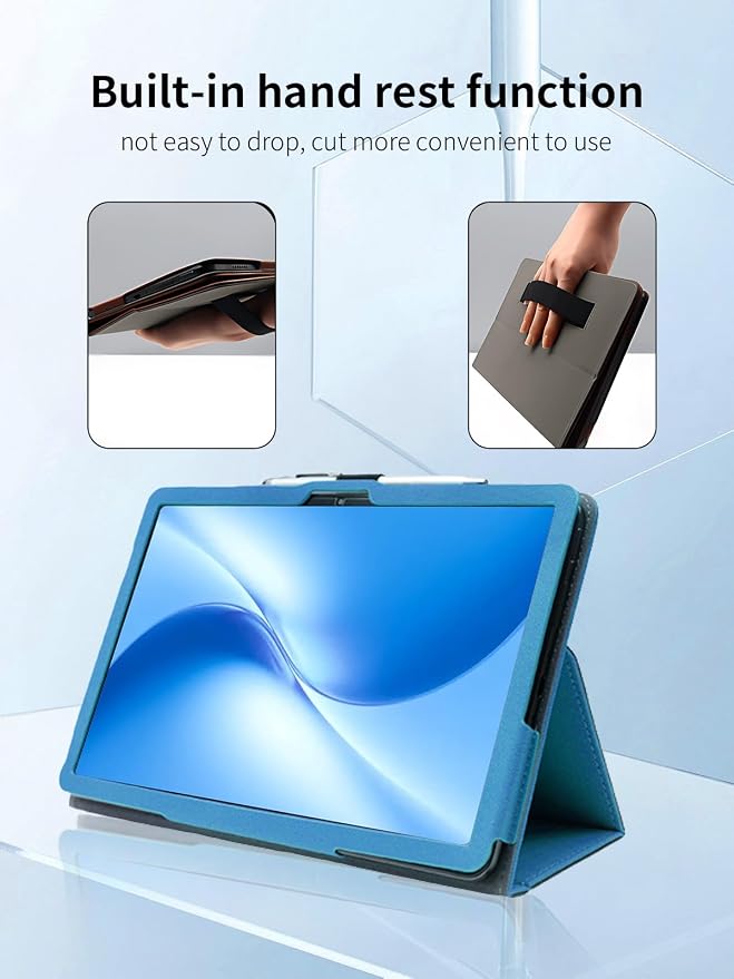 Case for DOOGEE U12 Tablet 12 inch Android 16 TabletsUYRUREL Leather Slim Folding Stand Cover with Hand Strap Magnet for Men Women Full ProtectionBlack.