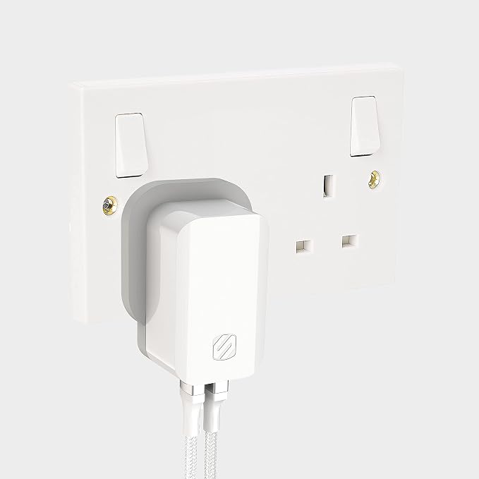 Scosche HPDCA32UK PowerVolt 32W Certified USB Type-C + USB Type-A UK Quick Wall Charger Power Delivery 3.0 for All USB-C and USB-A Devices in White
