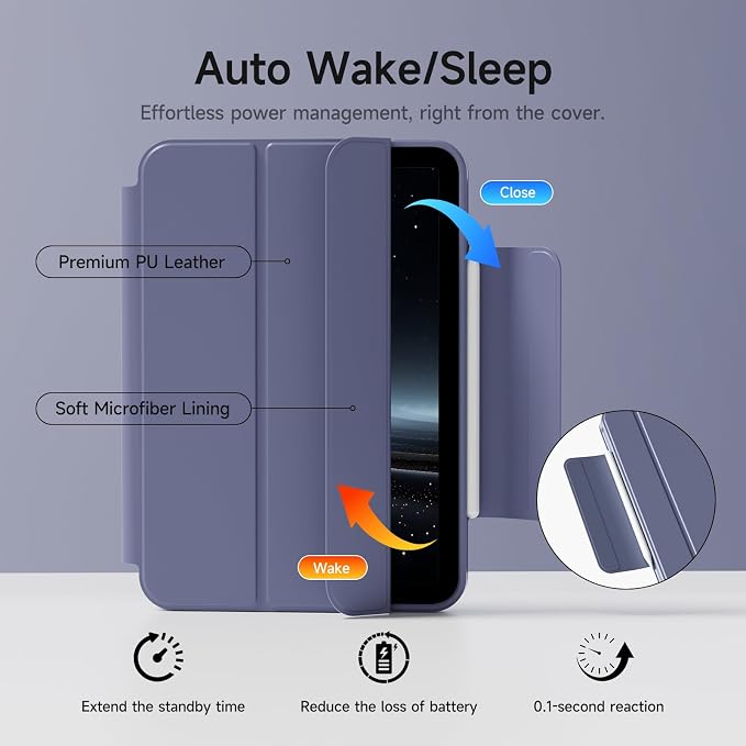 kenke Smart Case for iPad mini 7 A17 Pro/iPad mini 6 8.3 Inch Black | iPad Mini Case 2024/2021 Detachable Magnetic Clear Hard PC Back Slim Trifold Stand Cover Auto Wake/Sleep Touch ID