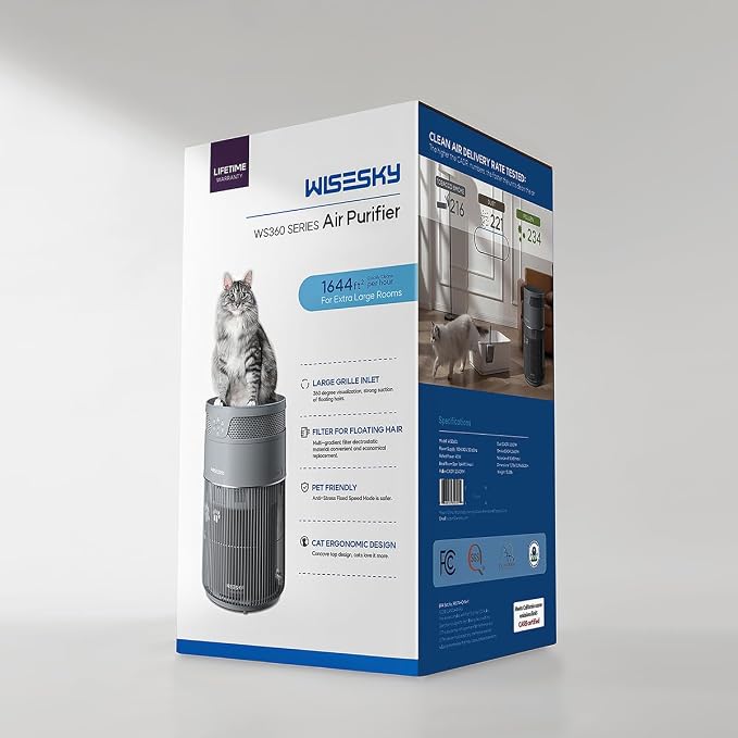 WiseSky Pet Air Purifier for Cat Owners, High-Efficiency Air Purifier for Cat