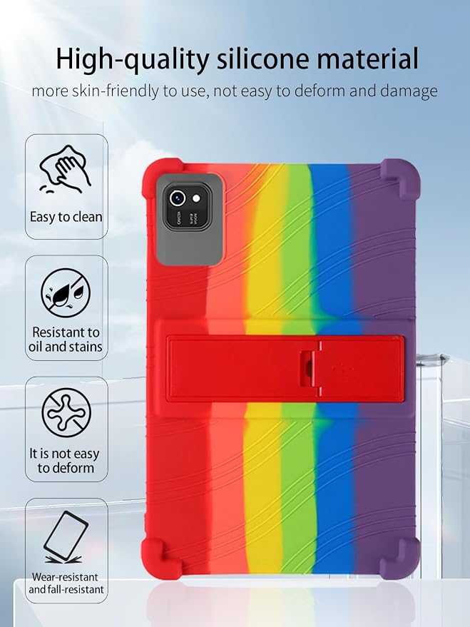 for kelankeke K10 Android 10-Inch TabletUYRUREL Skin-Friendly Soft Silicone Protective CaseFull Protection Against Drops and Scratcheswith Adjustable Viewing StandBlack.