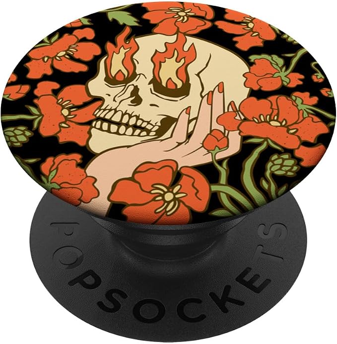 PopSockets Skull &amp Goth Phone Grip &amp Stand - Skull Flowers PopSockets PopGrip for MagSafe