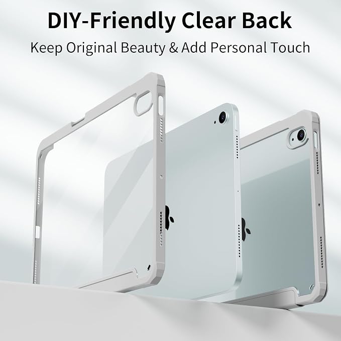 Clear Case for iPad Air 11 Inch M4 2026/M3 2025/M2 2024 Black | for iPad Air 5th/4th Generation 10.9 Inch 2022/2020 Clear Hard Back Tablet Cover with Pencil Holder Slim Auto Wake/Sleep