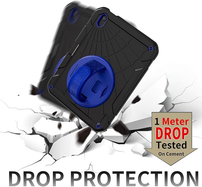 for iPad (A16) 11th/10th Generation Case 2025/2022 (11″/10.9″) Sturdy Heavy Duty Full-Body Shockproof Protective Case Rotating Stand Hand/Shoulder Strap (Black)