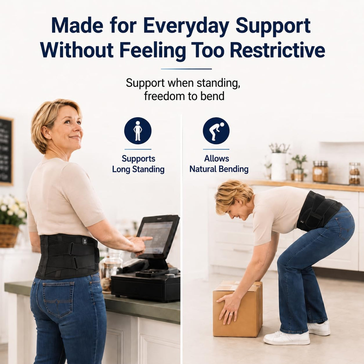 Back Brace for Lower Back Pain Relief, Low-Profile Lumbar Support Belt with 7 Stays and Dual Pulley Compression, Lightweight Back Support Brace for Men and Women, for Work, Driving, Sitting, Standing and Daily Wear