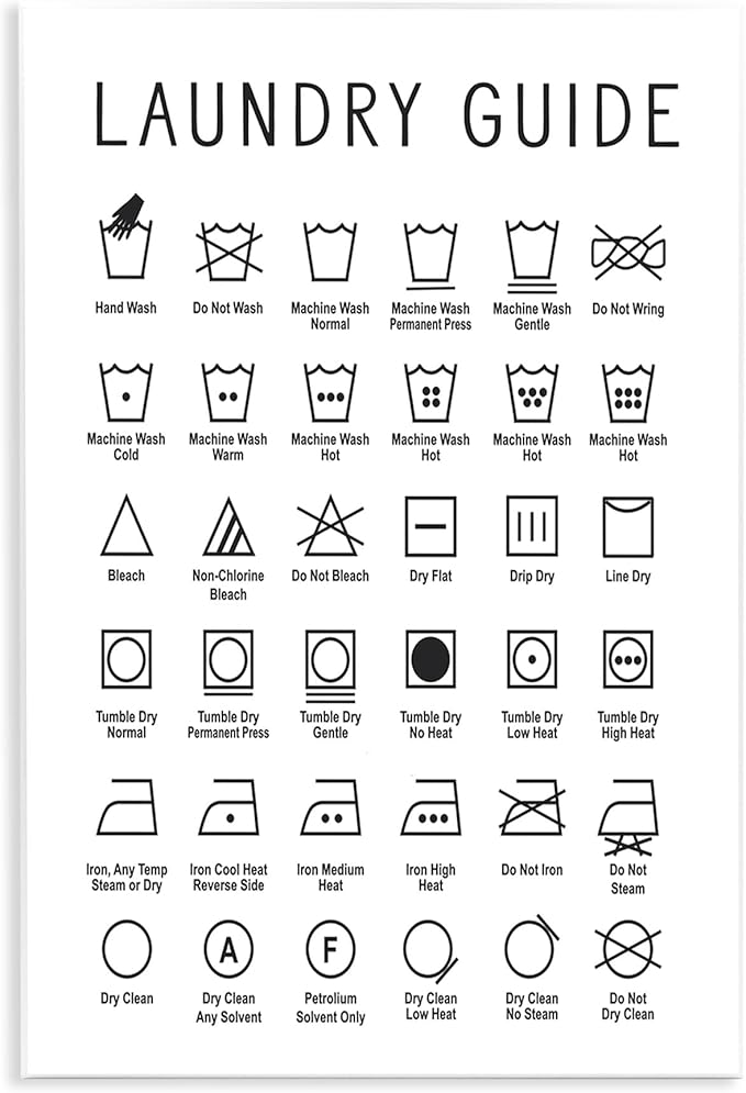 Stupell Industries Minimal Laundry Guide Cleaning Chart Helpful Symbols, Designed by Lettered and Lined Wall Plaque, 13 x 19, Black