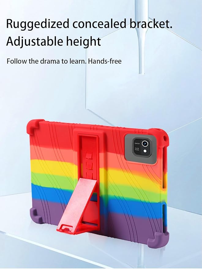 for kelankeke K10 Android 10-Inch TabletUYRUREL Skin-Friendly Soft Silicone Protective CaseFull Protection Against Drops and Scratcheswith Adjustable Viewing StandBlack.
