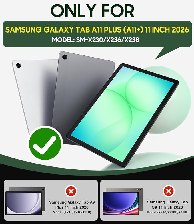 Cantis Case for Samsung Galaxy Tab A11 Plus 11'' 2026 (SM-X230/X236/X238) | Shockproof Case for Tab A11+ with Screen Protector/Rotating Stand/Pen Holder/Shoulder Strap Black