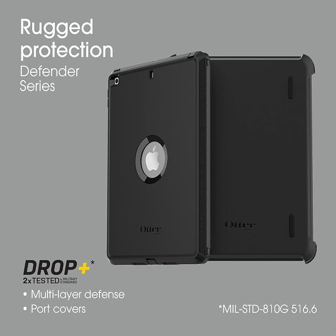 OtterBox Defender Series Case for iPad 7th 8th &amp 9th Gen (10.2 Display - 2019 2020 &amp 2021 version) - Non-retail/Ships in Polybag (10 units) - BLACK Rugged Durable Multi-Layer Protection