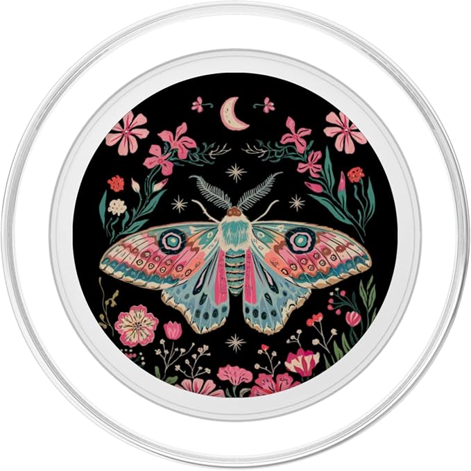 Aesthetic Pink Blue Luna Moth Butterfly Flower Witchy Moon PopSockets Adhesive PopGrip