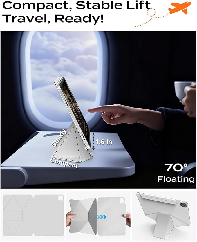 JKSML Dynamic Folio Case for iPad Air M4/M3/M2 11 &amp Air 4th/5th Gen 10.9 Detachable Pencil Holder 20+ Multi-Angle Origami Cover Slim &amp Ergonomic &amp Powerful Magnetic - Black