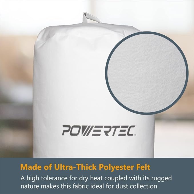 POWERTEC 70426 Dust Collector Bags and Clamp Set | 21" x 31" x 1 Micron Filter