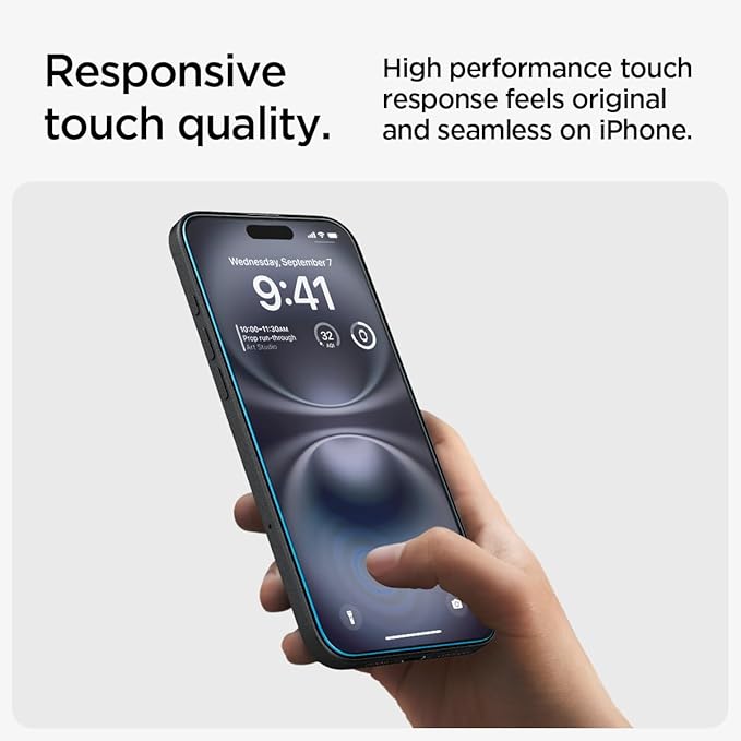 Spigen GlasTR EZ FIT Screen Protector for iPhone 16/15 | 9H+ tempered glass Scratch resistance auto-align tray Lab-tested 100% clarity Original touch Case-friendly 2 Pack