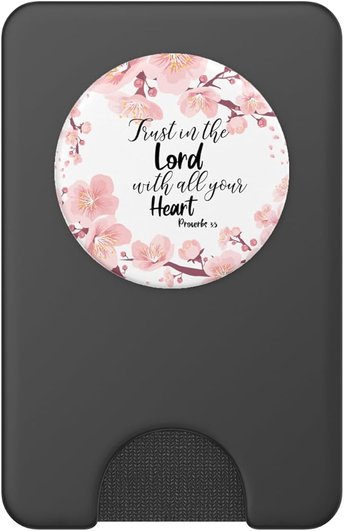 Christian Bible Verse Proverbs 3:5 White Pink Floral Gift PopSockets Adhesive PopGrip