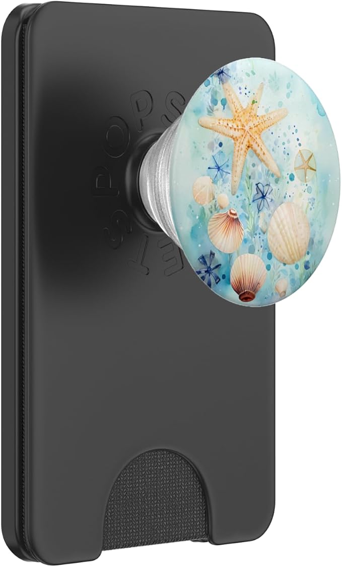 Preppy Starfish Scallops Shells in Watercolor Style Ocean PopSockets Adhesive PopGrip