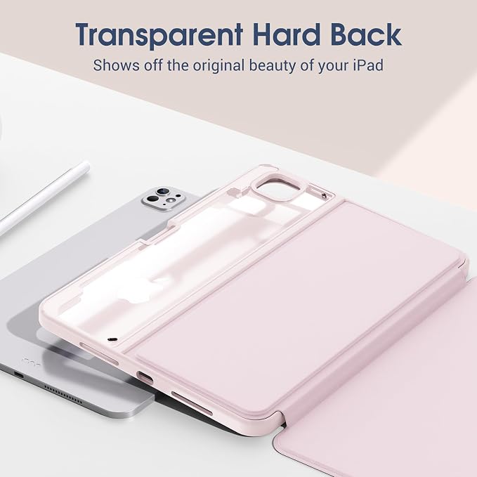 ProCase Clear Back Folio Book Case for iPad Pro 13 M5 / M4 Black | Hard Shell Protective Book Cover Built-In Pencil Holder Layout Convertible Tri-Angle Folio Stand