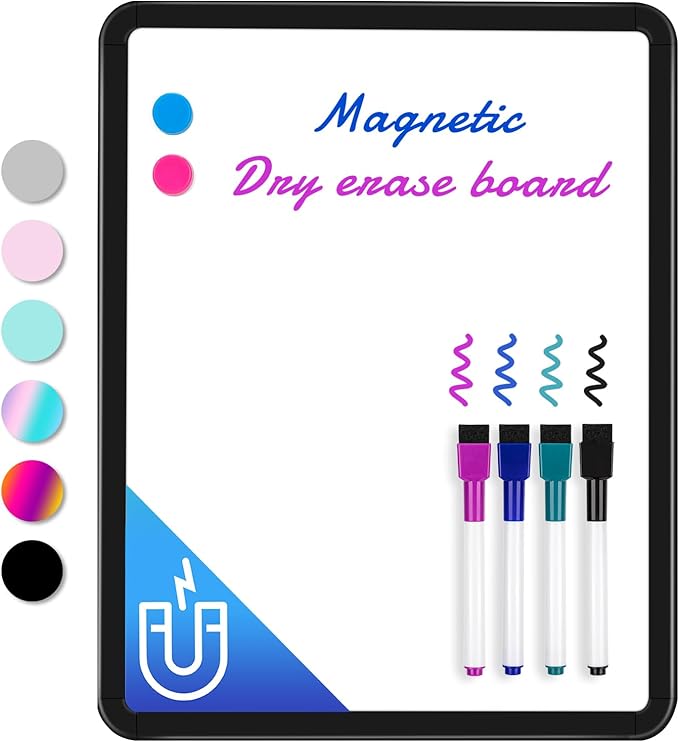 VUSIGN Small White Board Dry Erase, 11''x14'' Magnetic Dry Erase Board, Mini Whiteboard with Markers for Fridge, Wall, Locker, Black