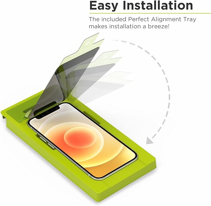PureGear 2-Way Privacy Tempered Glass Screen Protector Compatible w/ Apple iPhone 12 / 12 Pro 6.1 (2020) Self Alignment Installation Tray Touch Sensitive Case Friendly Anti-fingerprint Coating L