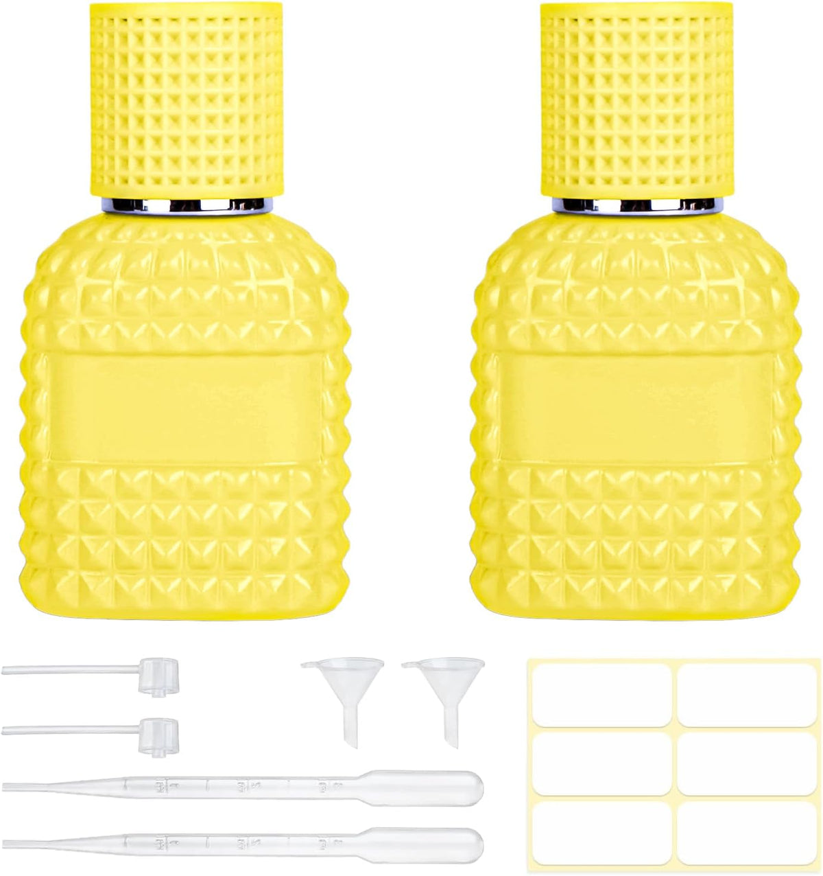 2 Pack 30ml Perfume Spray Bottles Empty, Refillable Glass Fine Mist Atomizer, Portable Travel Perfume Atomizers Fragrance Containers Sprayer for Cleaning, Essential Oils, Liquids (Yellow)