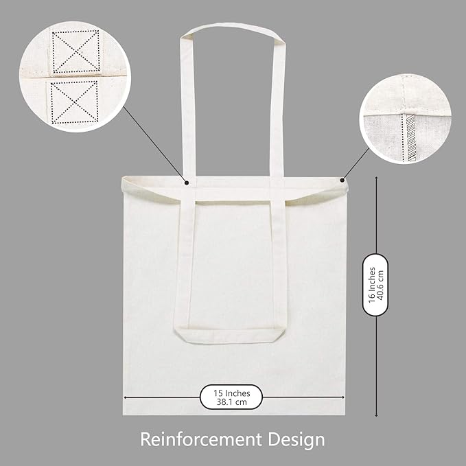 TOPDesign 24-Pack Economical 16"x15" Cotton Tote Bags, Lightweight Medium Reusable Grocery Shopping Cloth Bags, Suitable for DIY, Advertising, Promotion, Gift, Activity