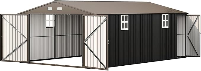 Jocisland 13.2x20.7x8 FT Heavy Duty Carport, Metal carport with 2 Lockable Doors & 4 Windows, Carport Canopy for for Truck, Car, Garbage Can, Tool, Lawnmower, Dark Gray