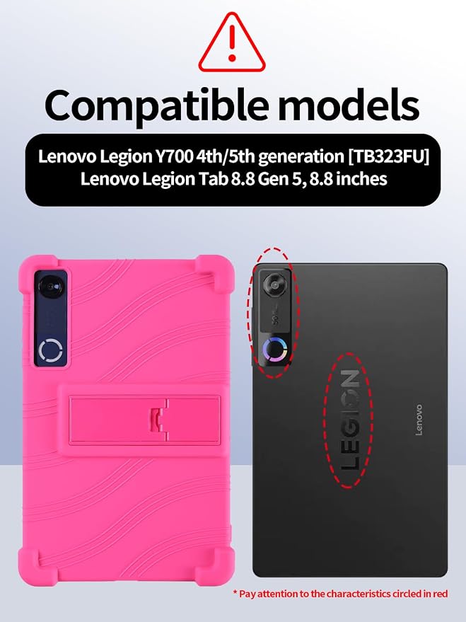 Silicone Case with Kickstand for Lenovo Legion Y700 Gen 4 / Gen 5 8.8 [TB323FU] Shockproof Protective Cover with Stand for Gaming Tablet (Black)
