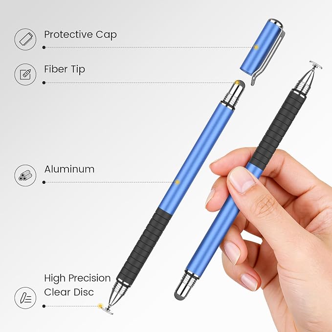 MEKO Stylus Pen for Touchscreen 2-in-1 Universal Stylus 6Pcs | MEKO 1st Gen Stylus Fiber &amp Disc Tips High Precision Work for iPad iPhone Android Tablets All Touch Screens-Black