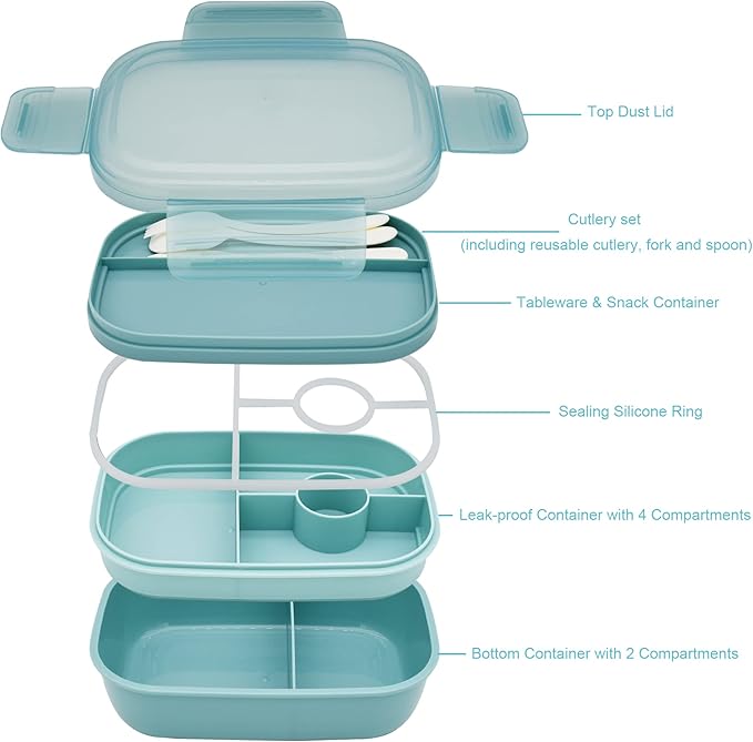 JBGOYON® Bento Lunch Box for Adults, Kids, Men, and Women – Includes Stackable Lunch Containers and Lunch Bag, Perfect for Boys and Girls, Microwave Safe and BPA-Free（Green ）
