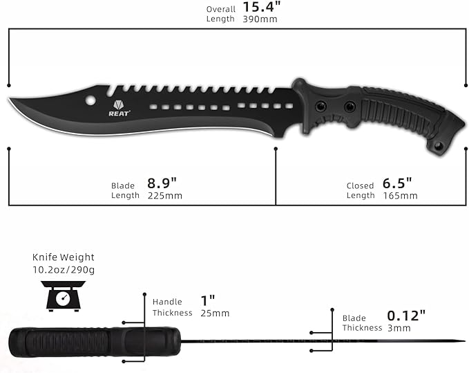 REAT Machete Knife with Shaeth,15" Lightweight Garden Tools Knife,Ergonomic No-Slip Handle, Machetes for Bushcraft, Outdoor Hunting, Garden Cutting Trees and Yard Work